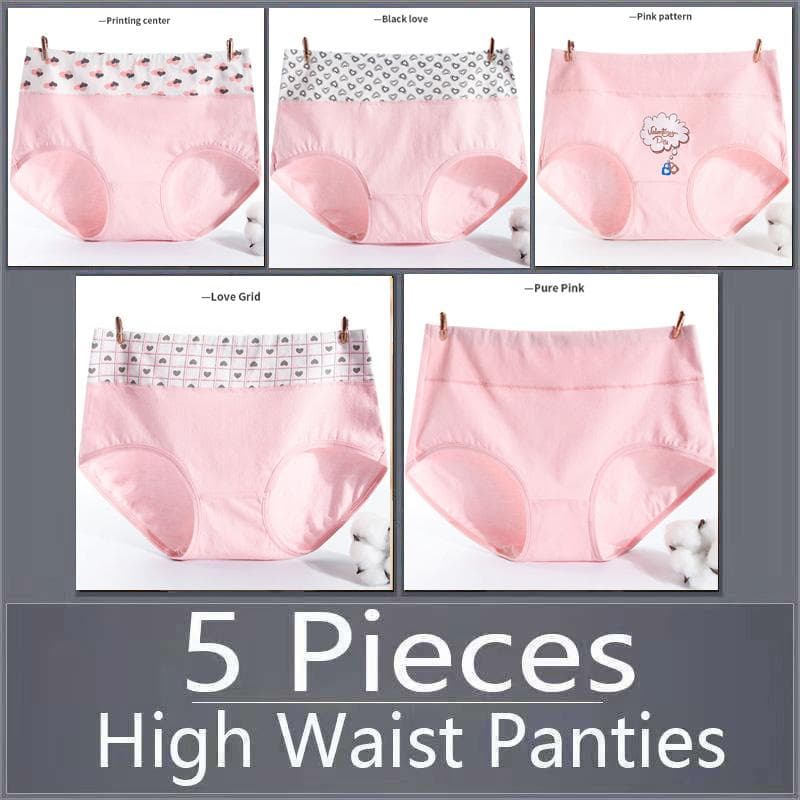 5Pcs/Set High Waist Women's Panties Breathable Cotton Underwear Briefs Ladies Underpants Plus Size M-XXXXXL XL