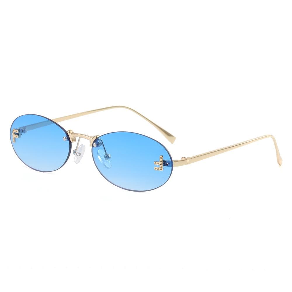 Oval Shape Women Sunglasses Fashion Rimless Anti Reflective Trendy Sun Glasses for Holiday Travelling Female