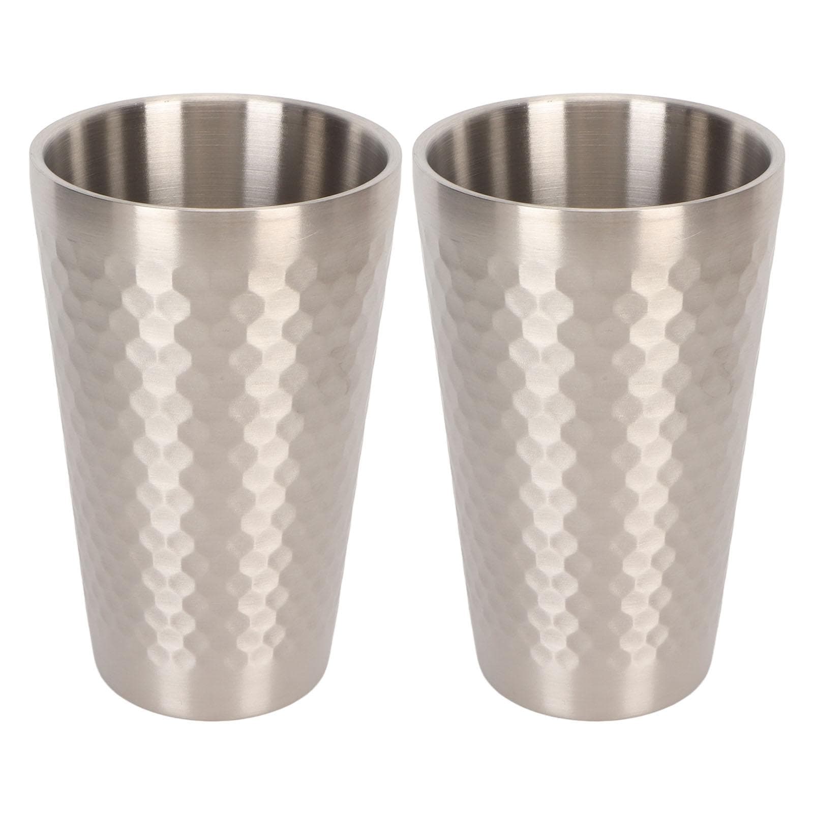 2pcs Stainless Steel Beer Cup 450ML Double Wall Air Insulation Hammered Metal Cups for Coffee Tea