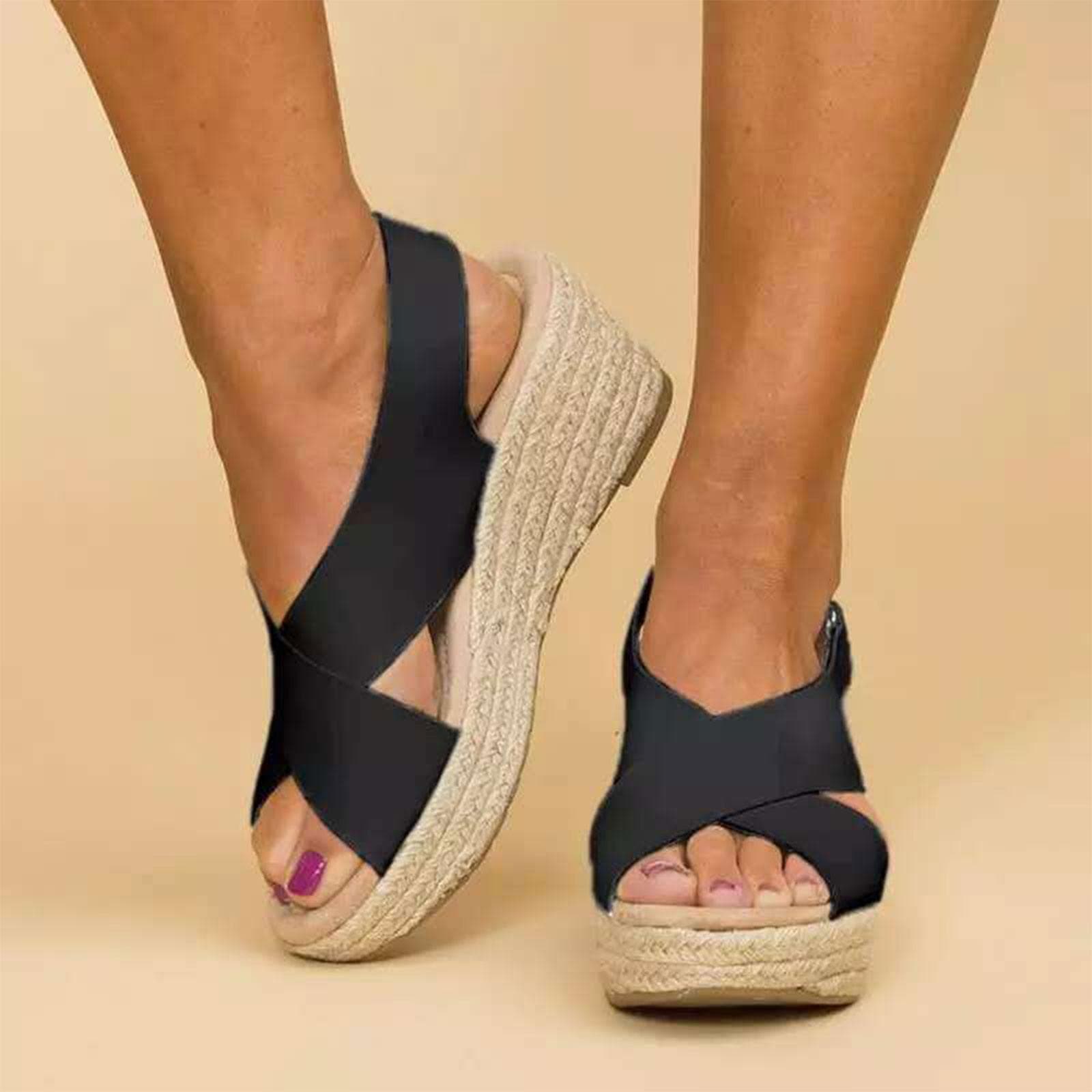 Summer New Casual Shoes Open Toe Wedge Platform Sandals 41 black