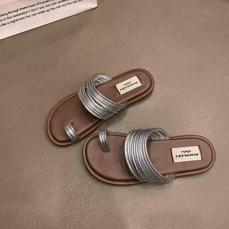 Summers Narrow Band Clip Toe Women Slippers Shoes Casaul Open Toe Ladies Outdoor Beach Vacation Slides 35 silver