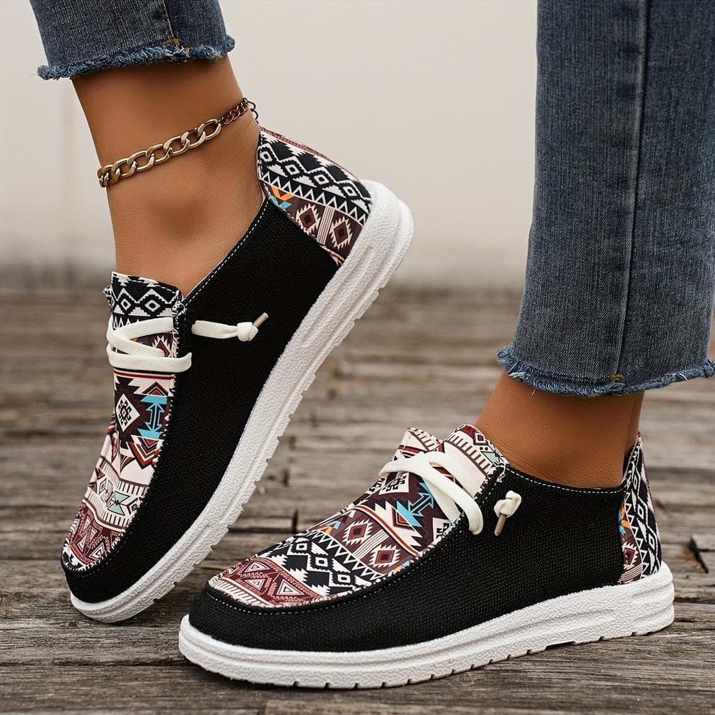 Comemore 2024 Large Size Ethnic Style Flat Bottom Casual Women's Shoes Spring New Breathable Soft Bottom Lazy Shoe Sneaker Sport 39 black