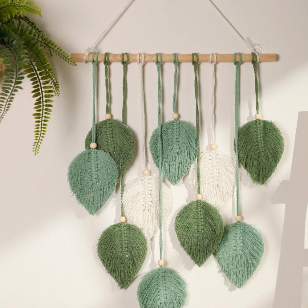 Leaf Macrame Tapestry Brown Green Wall Tapestry Boho Home Decoration Macrame Wall Hanging Home Living Room Decors Aesthetic Gift green