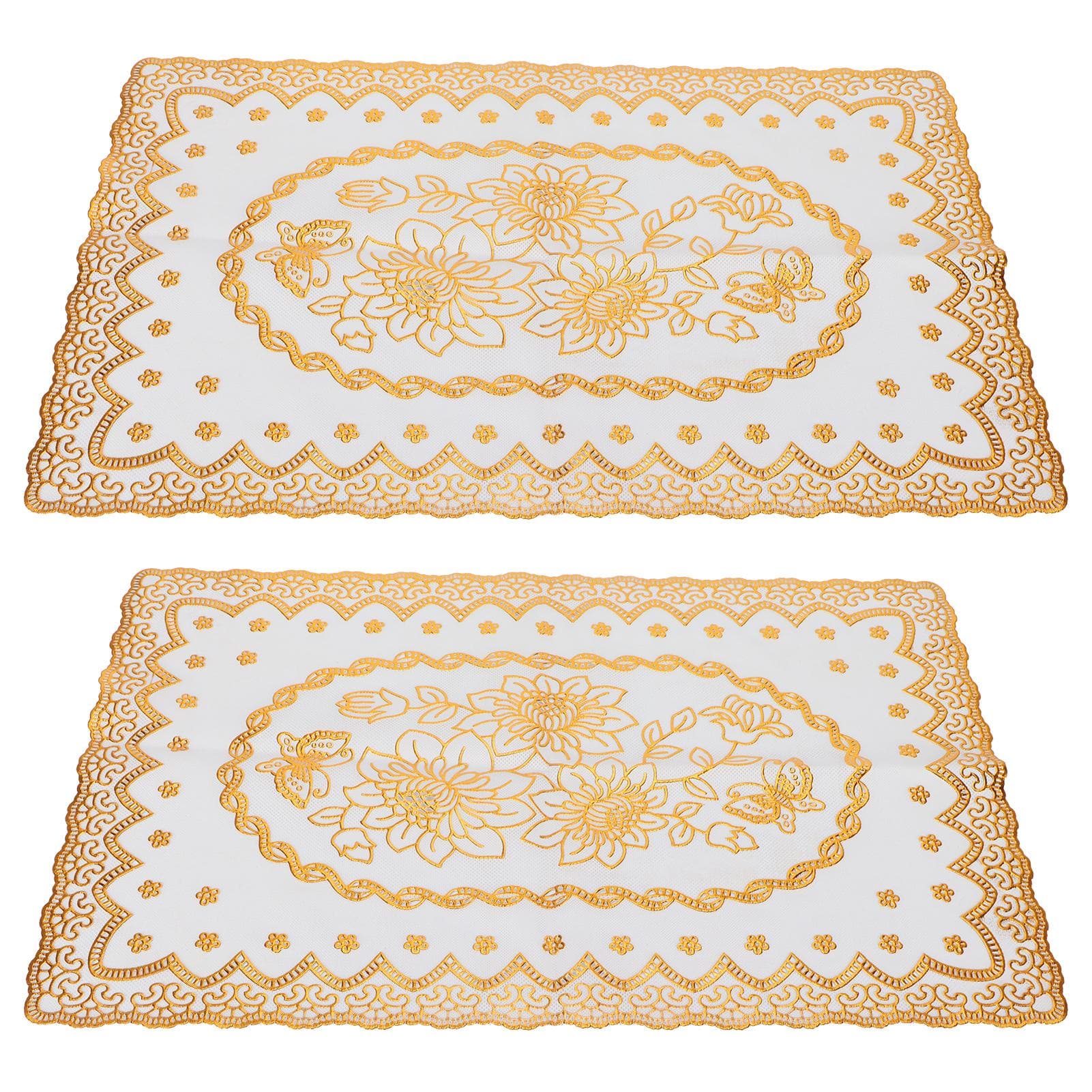 2PCS 30cmx45cm PVC Table Mat Gold Placemats Cup Coaster Pad Kitchen Wedding DecorationStyle 3