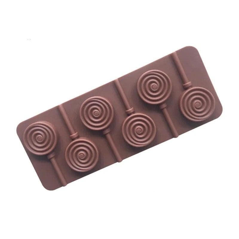 Reusable Round Silicone Lollipop Mold Cute Flower Jelly Candy Chocolate Bakeware Mould Cake Decorating Tools brown