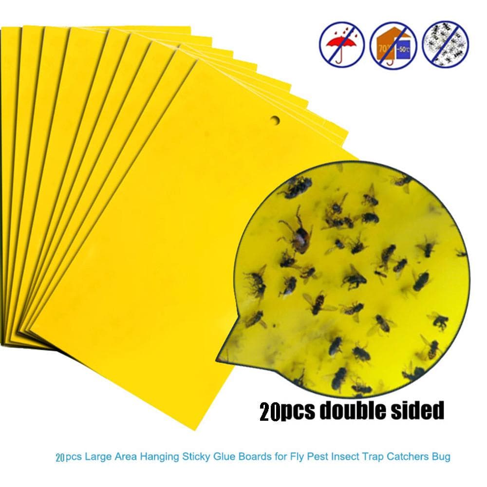 20Pcs Strong Flies Traps Bugs Sticky Board Catching Aphid Insects Pest Killer 20pcs