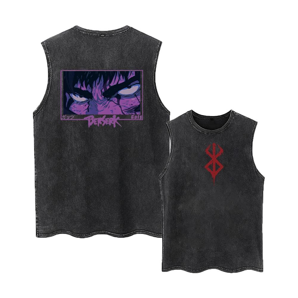 Anime Printed Washed Vest Retro Sports Fitness Casual Short-Sleeved Loose Large Size Summer 2XL