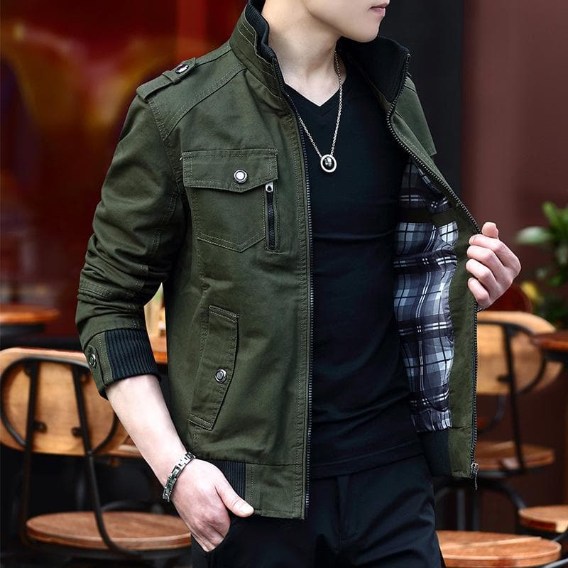 Mens Cargo Jackets Fashion Bomber Jacket Mens Wear Simple British Style Warm Windproof Jacket and Coat Baseball Jacket S green