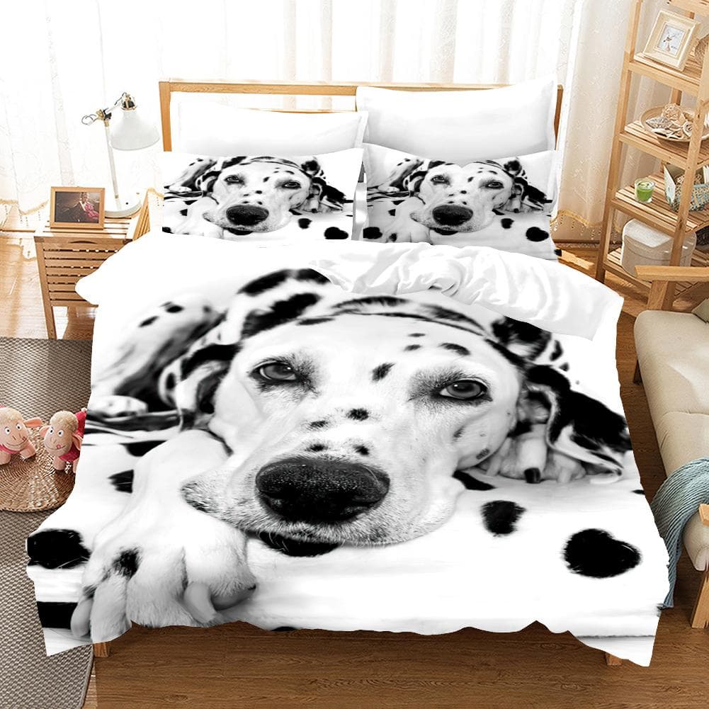 Lovely Dog Dalmatian Bedding Set 3d Luxury Duvet Cover Sets Comforter Bed Linen Queen King Single Size Black White Animal Pet EU single(135x200cm)