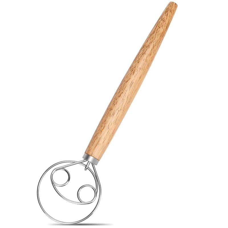Danish Dough Whisk Stainless Steel Bread Dough Hand Mixer Blender Egg Beater Pastry Dough Whisk with Wooden Handle Baking Tools Two Eyes Design