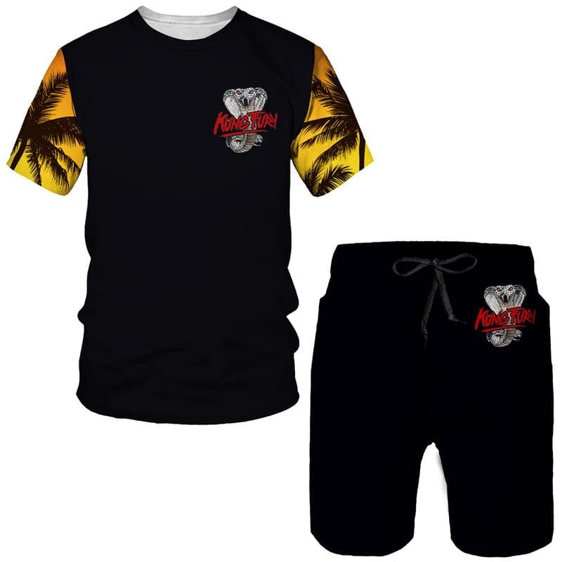 Summer Cobra Kai 3D Printed T-Shirt/Shorts/Suit Men's Cool Short Sleeve Athletic Set Casual Hip Hop Sportswear 2 Piece Tracksuit M