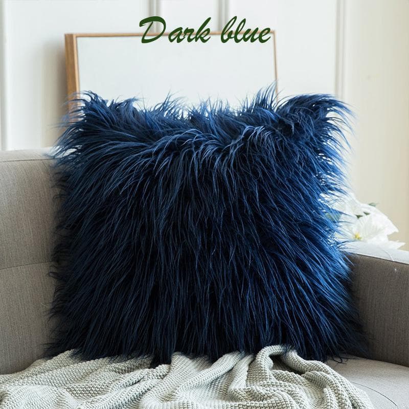 45X45Cm Soft Fur Plush Cushion Cover Home Decor Pillow Covers Living Room Bedroom Sofa Decorative Pillowcase Shaggy Fluffy Cover dark blue