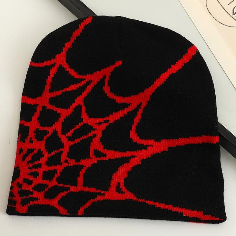 2023 New Goth Spider Web Jacquard Beanie Caps Y2K Knitted Warm Hip Hop Unisex Elastic Knit Hat Skull Cap For Women Men