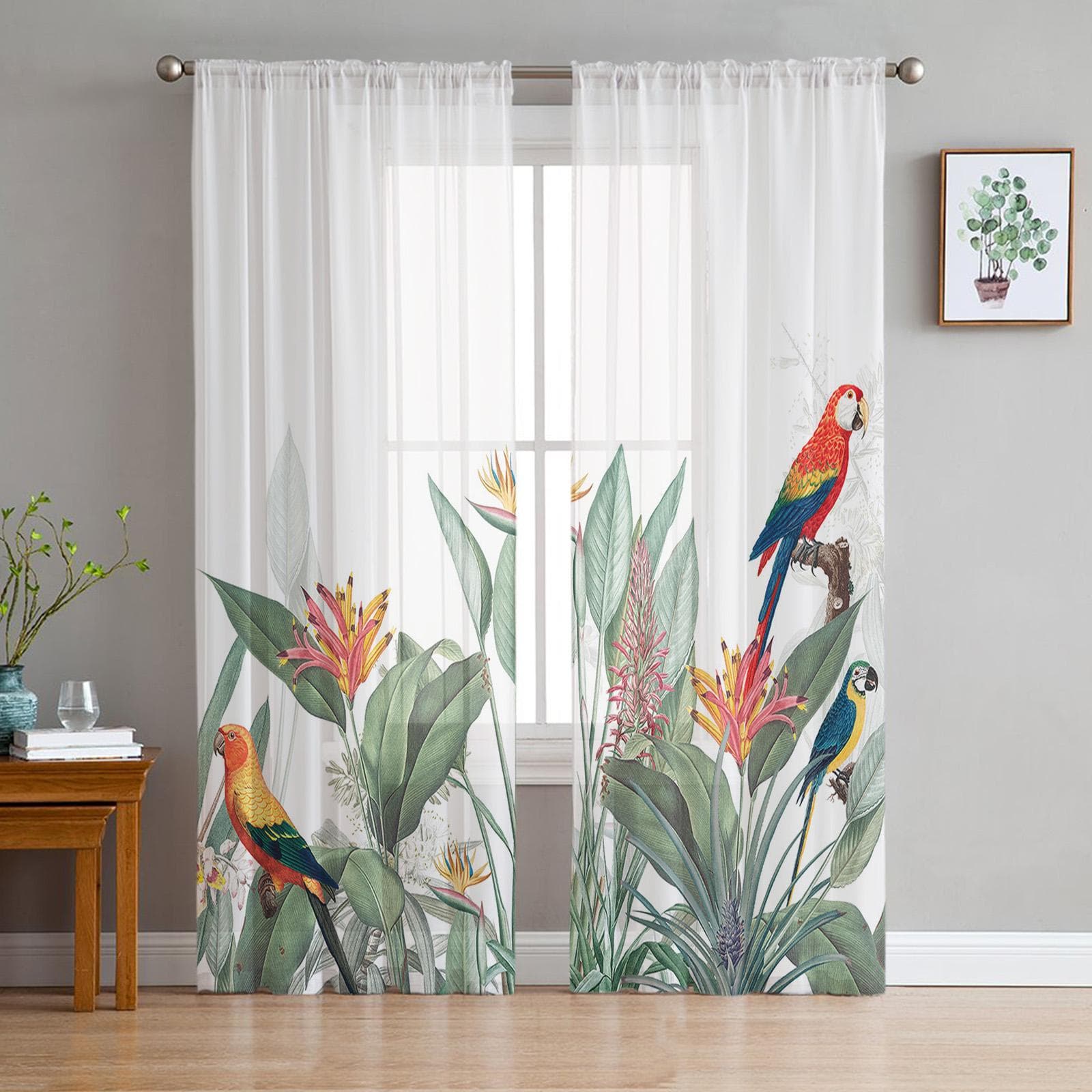 Garden Style Tropical Plants Tropical Flowers Sheer Curtains Bedroom Living Room Voile Window Curtains Tulle Curtains Kids Room 135W x 114H(cm)
