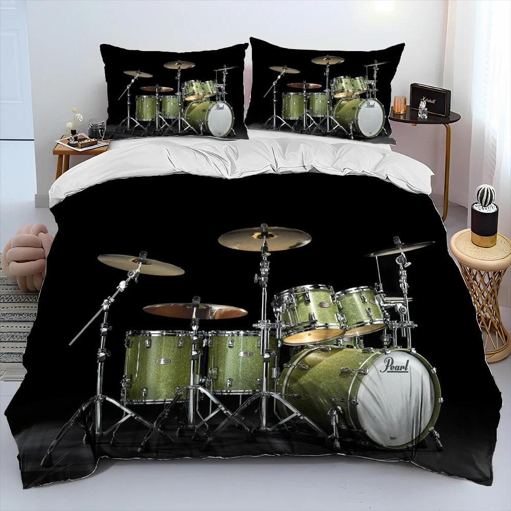 3D Drum Kit Music Instruments Comforter Bedding Set,Duvet Cover Bed Set Quilt Cover Pillowcase,King Queen Size Bedding Set Adult 70x133cm 2pcs