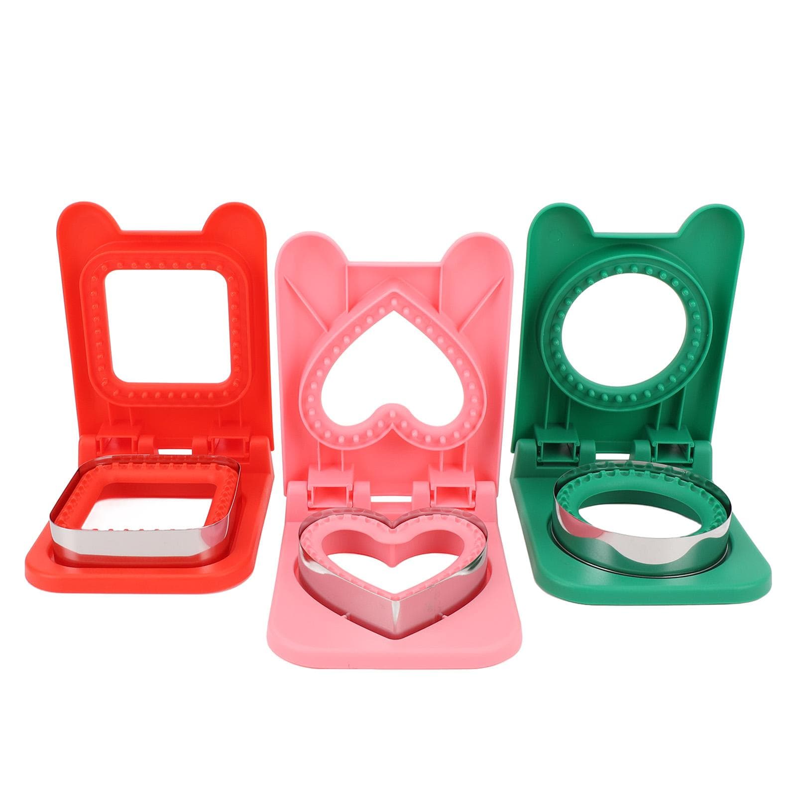 3pcs Sandwich Cutter and Sealer Sandwiches Maker for Lunch Boxes Bento Boxes Rectangular Red Round