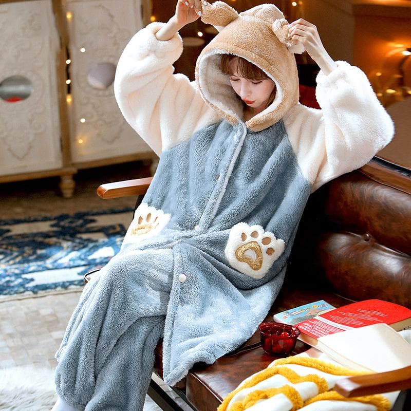 Cartoon Thicken Kimono Bathrobe Women's Dressing Gown Pajamas Hooded Robes Coral Fleece Sleepwear Winter Coats for Home Clothes M