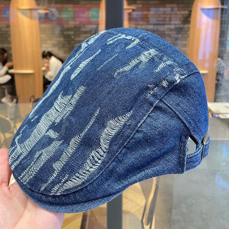 Fashion Washed Old Cowboy Hat Children Niche Retro Duck Tongue Forward Hat Spring and Autumn Versatile Hole Painter Hat Man dark blue