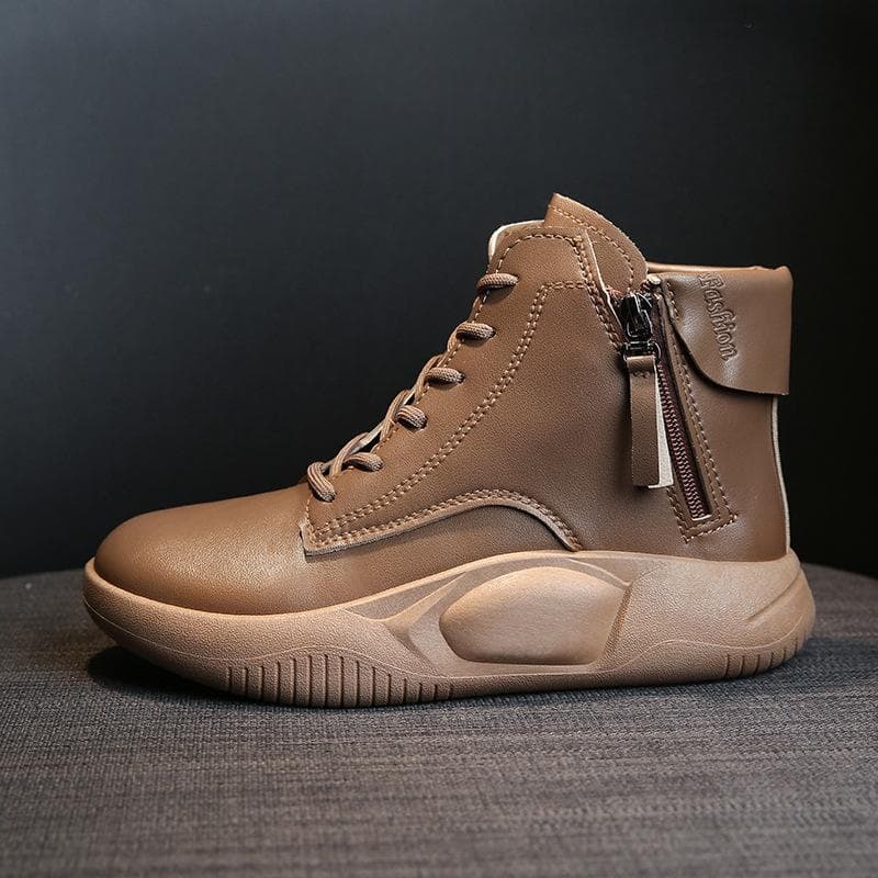 Spring New Korean Version of High-top Little White Shoes for Female Students Versatile Muffin Shoes Women's Sneakers 40 brown