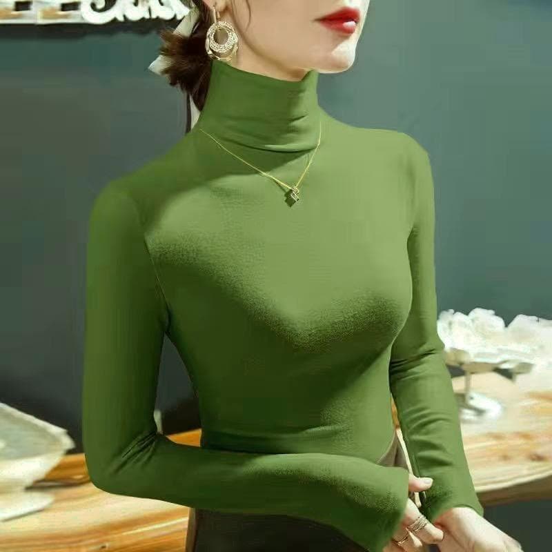 Winter Women Warm Blouse Turtleneck Pullovers Thick Bottoming Shirt for Women XXL green