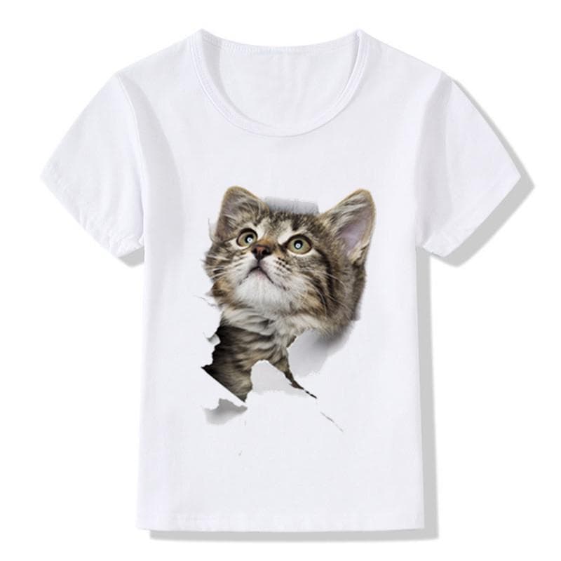 Tops children Tshirt kids cute peep cat head funny Tshirts kawaii 150.0 white