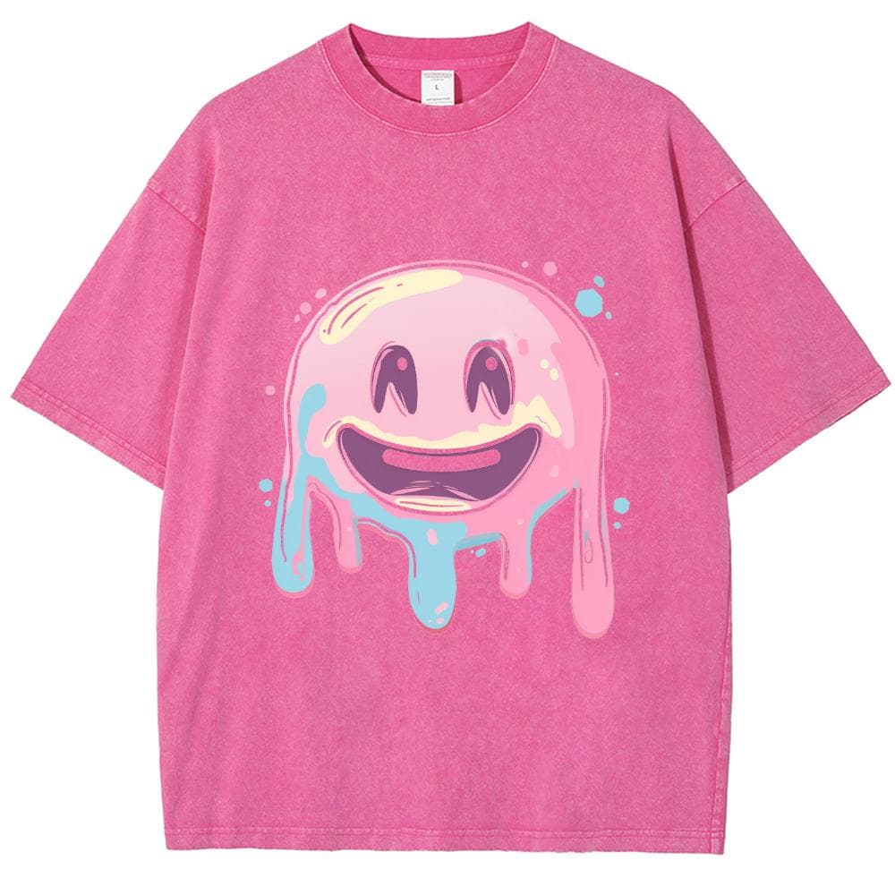 Graffiti Hand-Painted Stamped Print Women T-Shirt Washed Oversized Couple Short Sleeve Unisex Cute Sweetheart Top 2XL