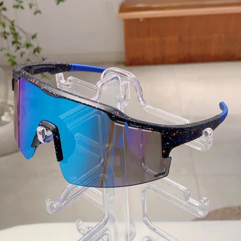 KAMMPT Oversized Sports Sunglasses Men Punk Mirror Anti UV Wrapped Round Riding Shades for Outdoor Skiing without case