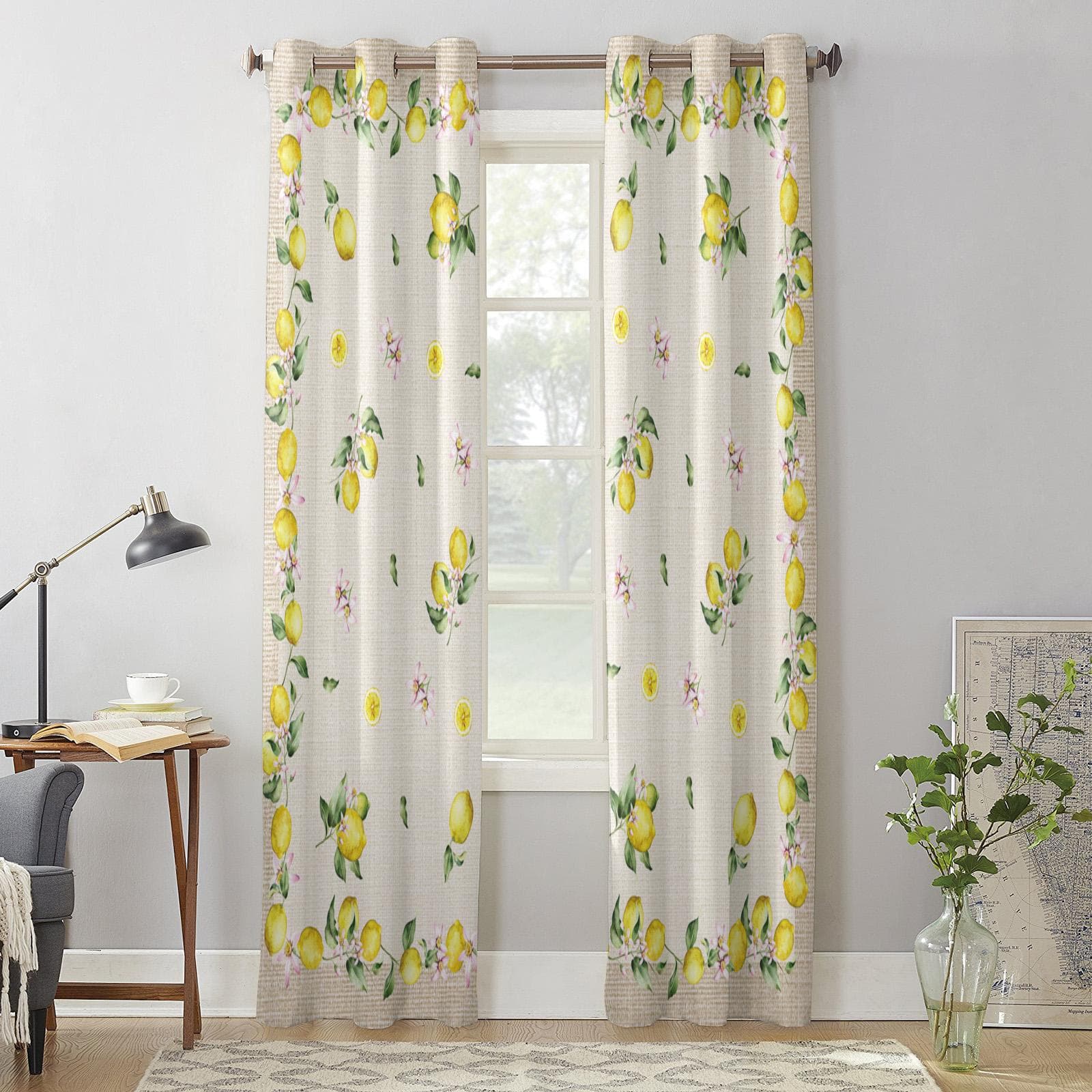 Idyllic Summer Fruit Lemon Window Curtains for Living Room Kitchen Valances Curtain Fashion Curtains for Bedroom 135W x 60H(cm) x1