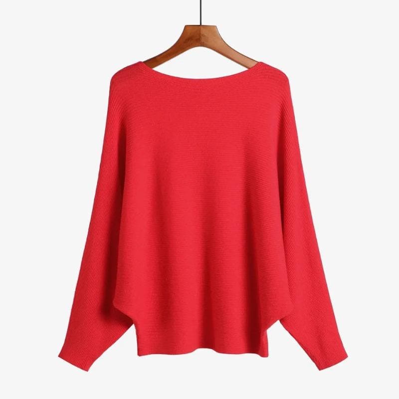 Autumn Batwing Long Sleeve Knitted Sweater Casual Slash Neck Solid Warm Pullover Fashion 18 Colors Loose Jumpers Tops 29626 One Size red