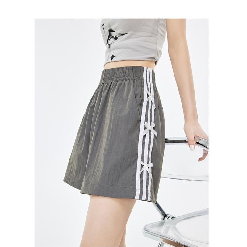 Black Bow Sports Shorts for Women's Summer Thin New High-waisted A-line Slimming Casual Five-point Pants XL grey