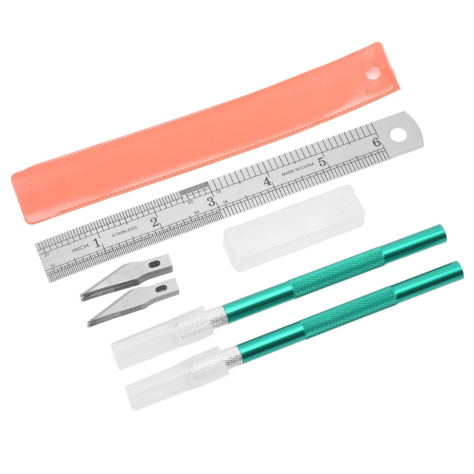 Exacto Knife Set Decoupage Art Stereotype Ruler 20 Blades DIY Hand Account Art Craft Carving Tool green