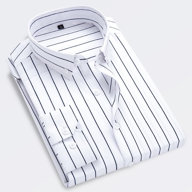 Men's Slim Korean Style Casual Striped Long-Sleeve Shirt 3XL white