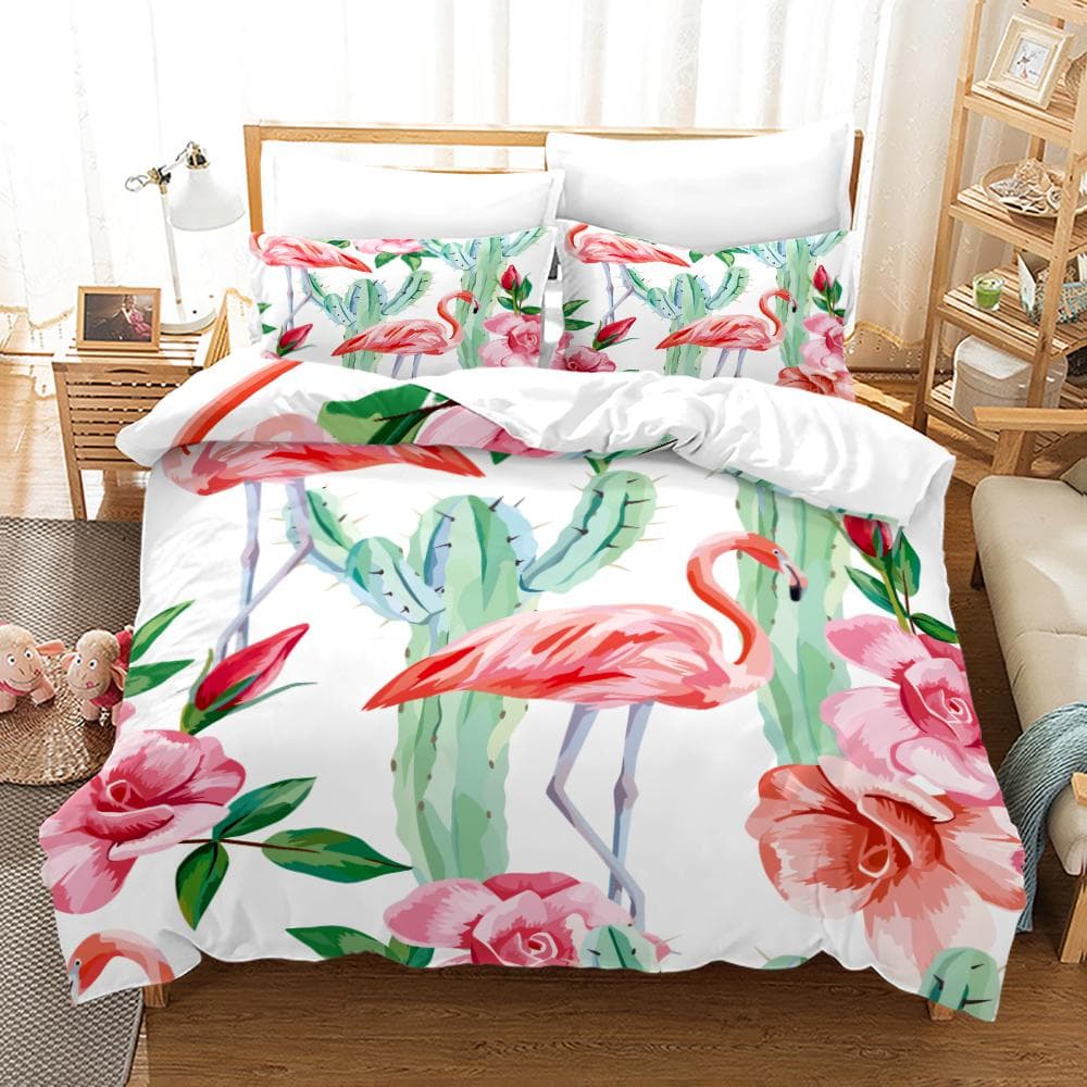 Pink flamingo Bedding Set Single Twin Full Queen King Size Flamingo Bed Set Aldult Kid Bedroom Duvetcover Sets 3D Anime 013 140x200cm 3pcs