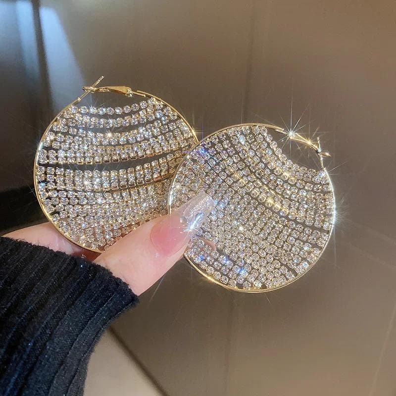 Shine Full Rhinestone Hoop Earrings for Women Gold Color Crystal Earrings Party WeddingsJewelry gold
