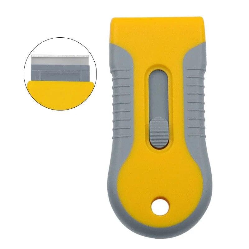 Razor Blade Scraper Plastic Retractable Glass Scraper Windshield Sticker Labels Remover For Cooktop Windows Metal Vinyl Car Glue yellow/gray