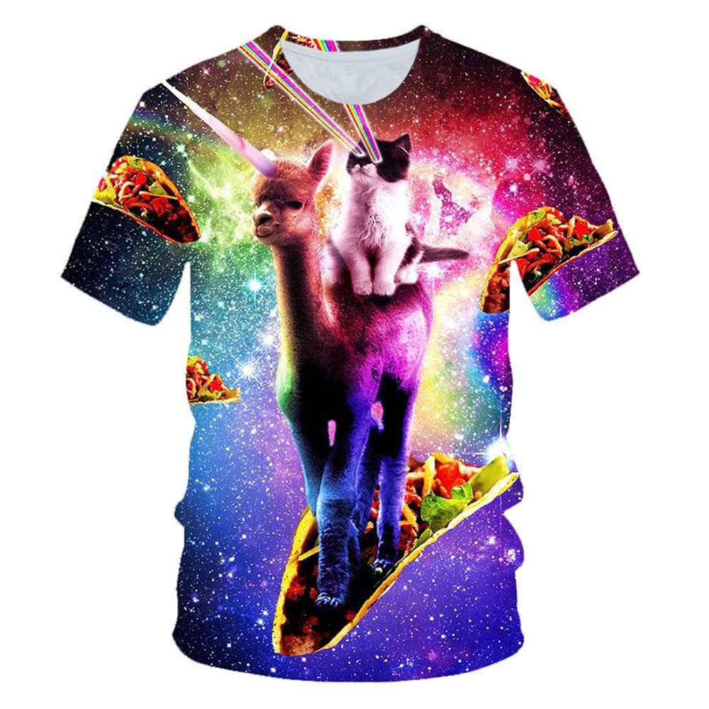 Funny Laser Eye Cat 3D Print Men Women Round Neck T-shirt Casual Short Sleeve Oversized Tees Tops Fashion Men Tshirt Clothing XS white