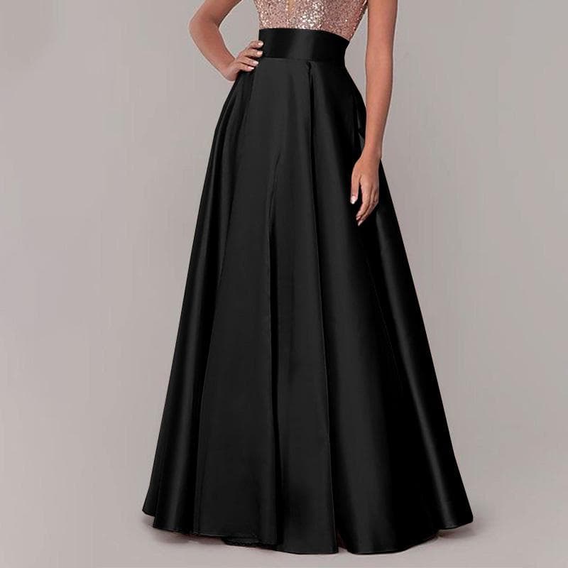 ZANZEA Women Fashion A-line Satin Skirts Summer Casual Maxi Long Skirts 2XL black