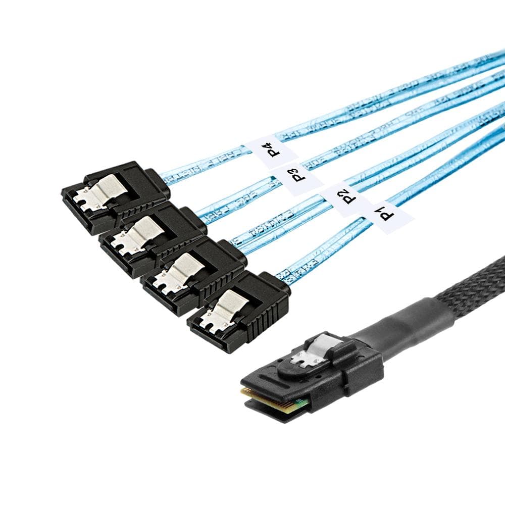 Mini SAS SFF-8087 to 4 SATA Hard Disk Cable Server Data Cable with 12Gbps Transmission Rate 0.5M black