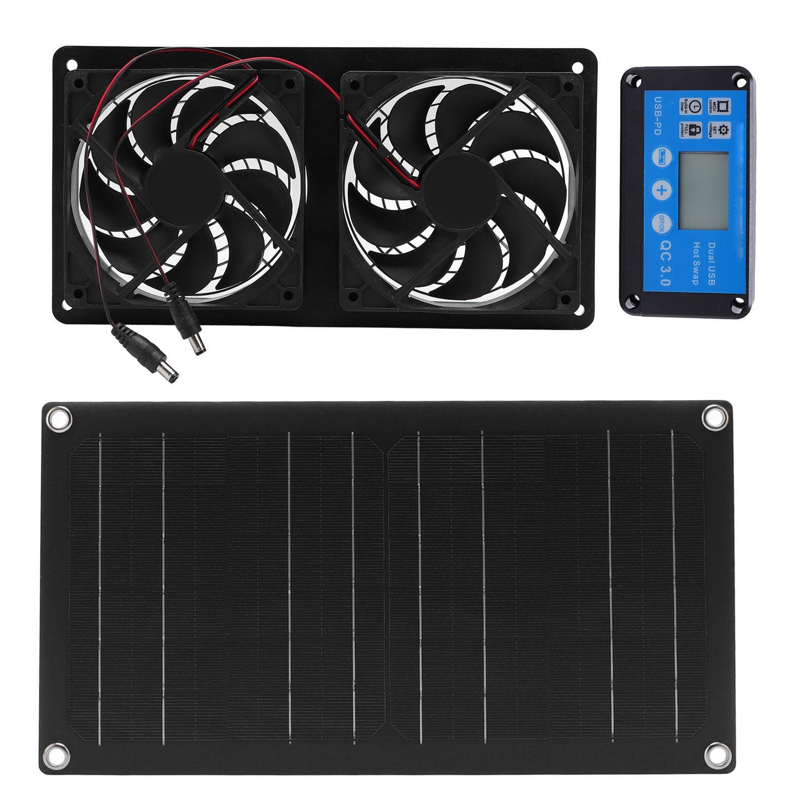 6 Inch Double Exhaust Fans 20W Solar Panel Powered Ventilation Fan with Timing Controller