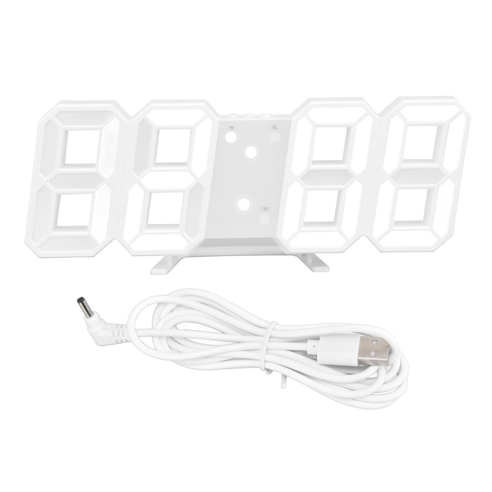 Digital Wall Clock Modern Design Temperature Display Alarm Function Sound Control Auto Sleep LED white