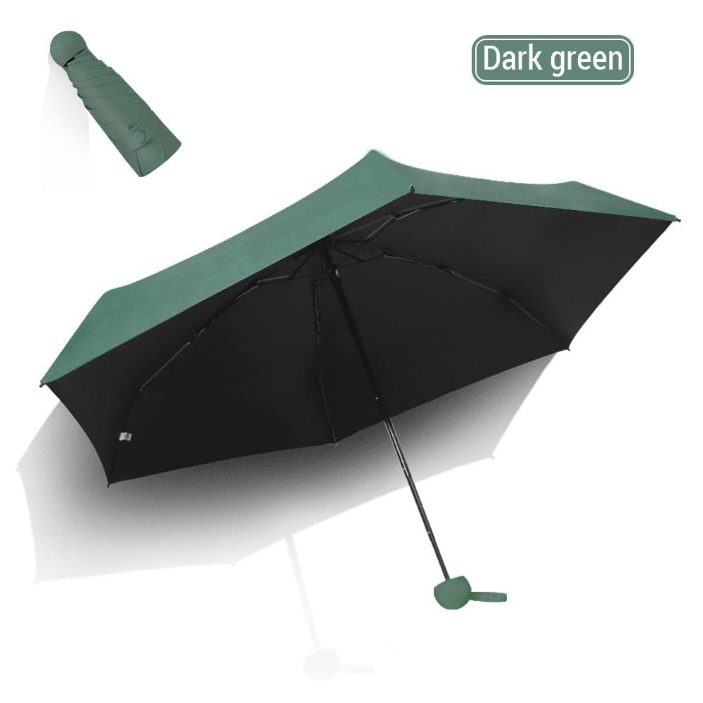 Travel Sun Umbrella Compact Five-Fold UPF 50+ Sun Protective Umbrella dark green