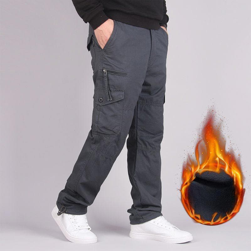 Men's Cotton Winter Thick Fleece Casual Pants Tactical Baggy Cargo Pants Double Layer Warm Thermal Straight Long Trousers XXXXL grey