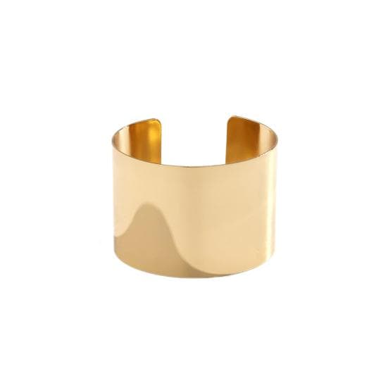 Women Bracelet Exaggerate Vintage Punk Boho Smooth Stainless Metal Adjustable Opening Cuff Bangle Wide Wrist Jewelry Short golden