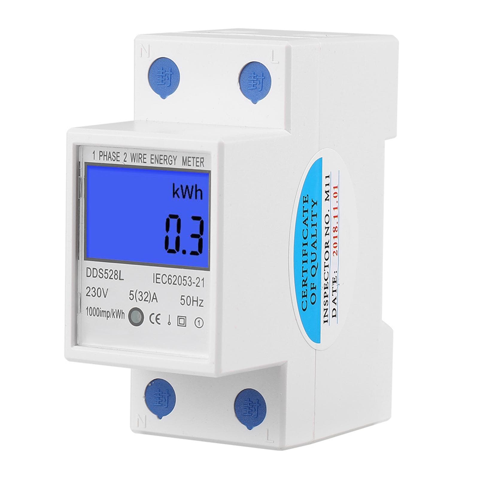 532A 230V 50Hz LCD Backlight Single Phase Energy Meter Watt KWh Meter DIN Rail Mounting