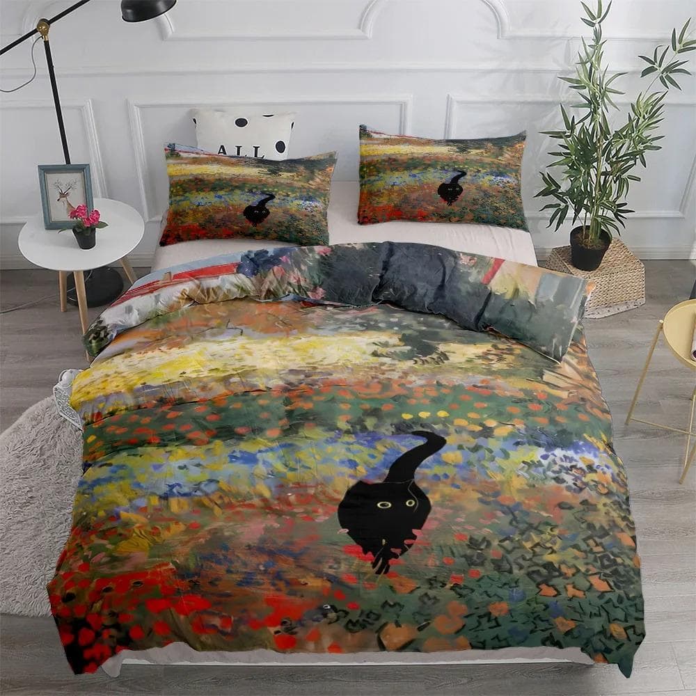 Ellen Poe Black Cat Starry Night Duvet Cover Set King Queen Double Full Twin Single Size Bed Linen Set 70x133cm 2pcs