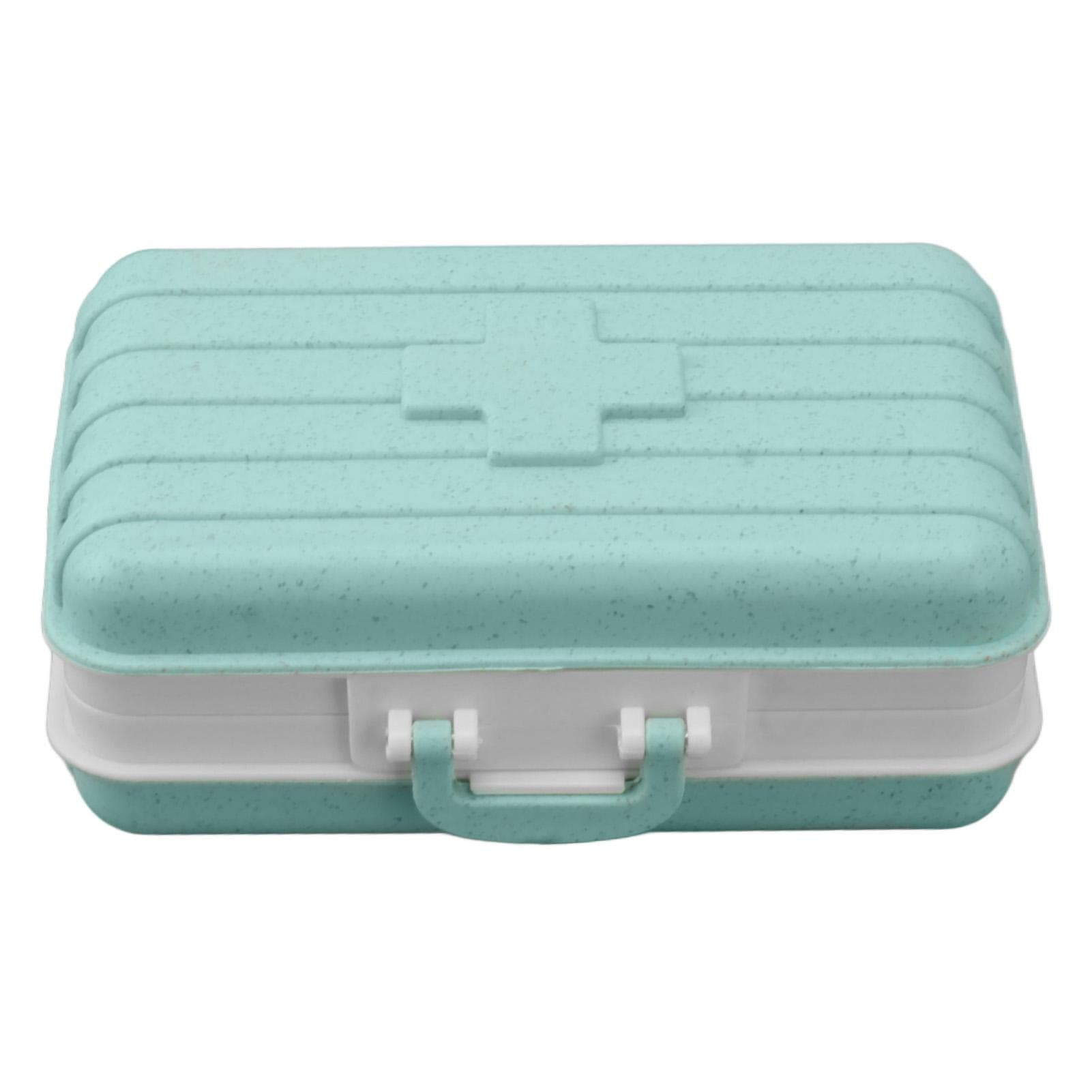 Mini Medicine Box 6 Compartments Luggage Design Tight Sealing Plastic Medicine Container for Pocket green