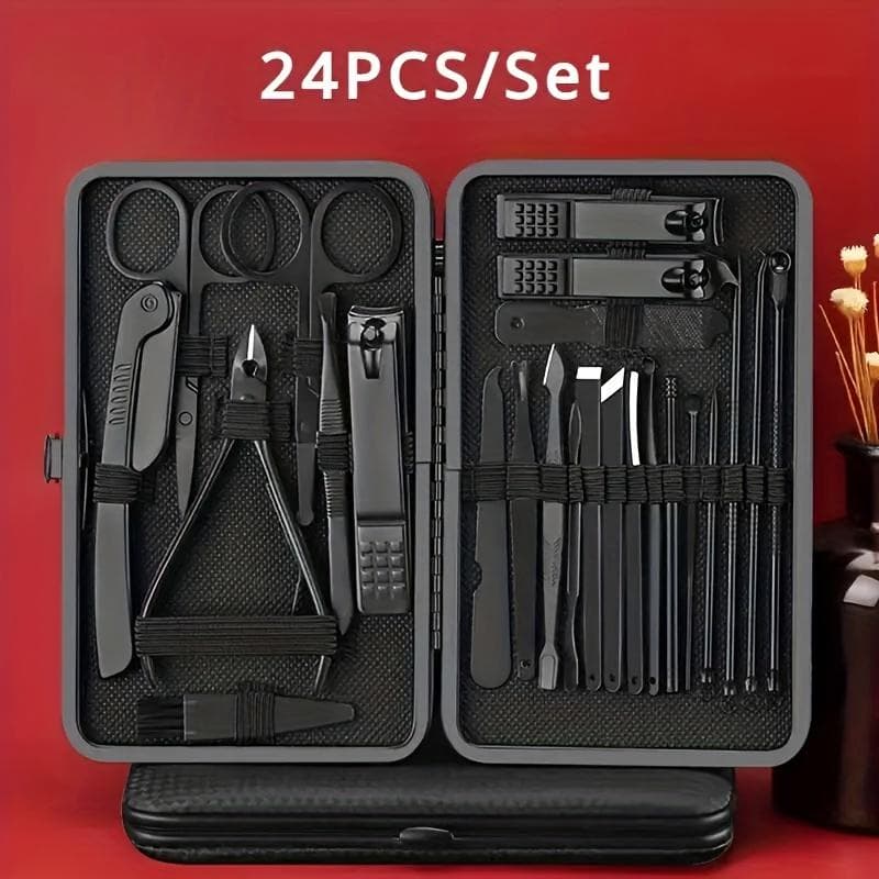 24Pcs Manicure Nail Clippers Pedicure Set Stainless Steel Nail Cutter Manicure Tool Professional Nail Care Tools black