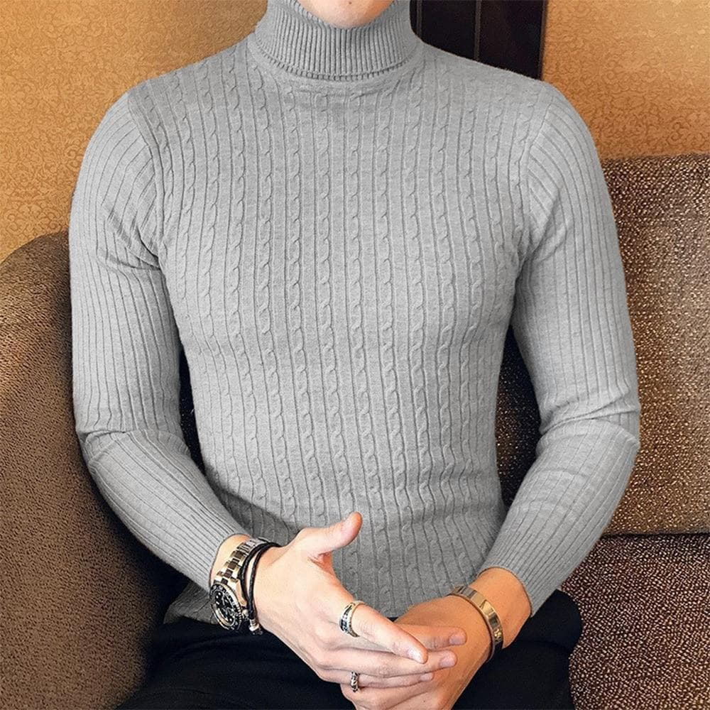 Autumn Winter Turtleneck Pullovers Warm Solid Color Men's Sweater Slim Pullover men Knitted sweater Bottoming Shirt Asia XXL gray