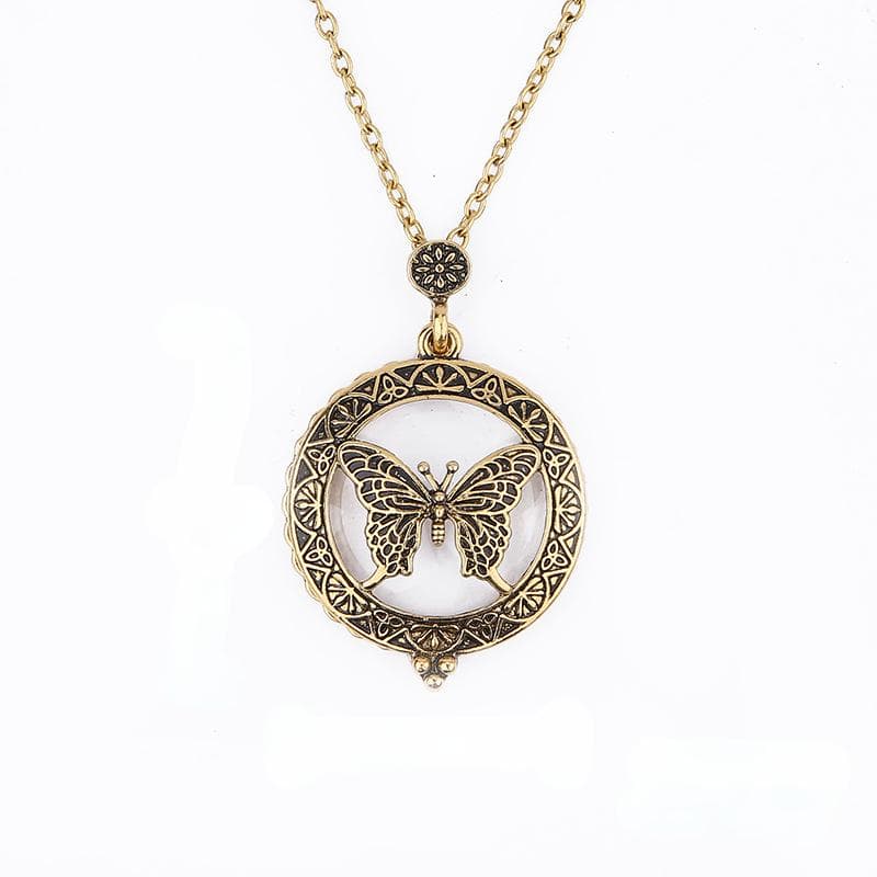 Necklace Magnifying Glasses Pendant Copper Alloy Pendant for Grandparents To Provide The Best Gift butterfly