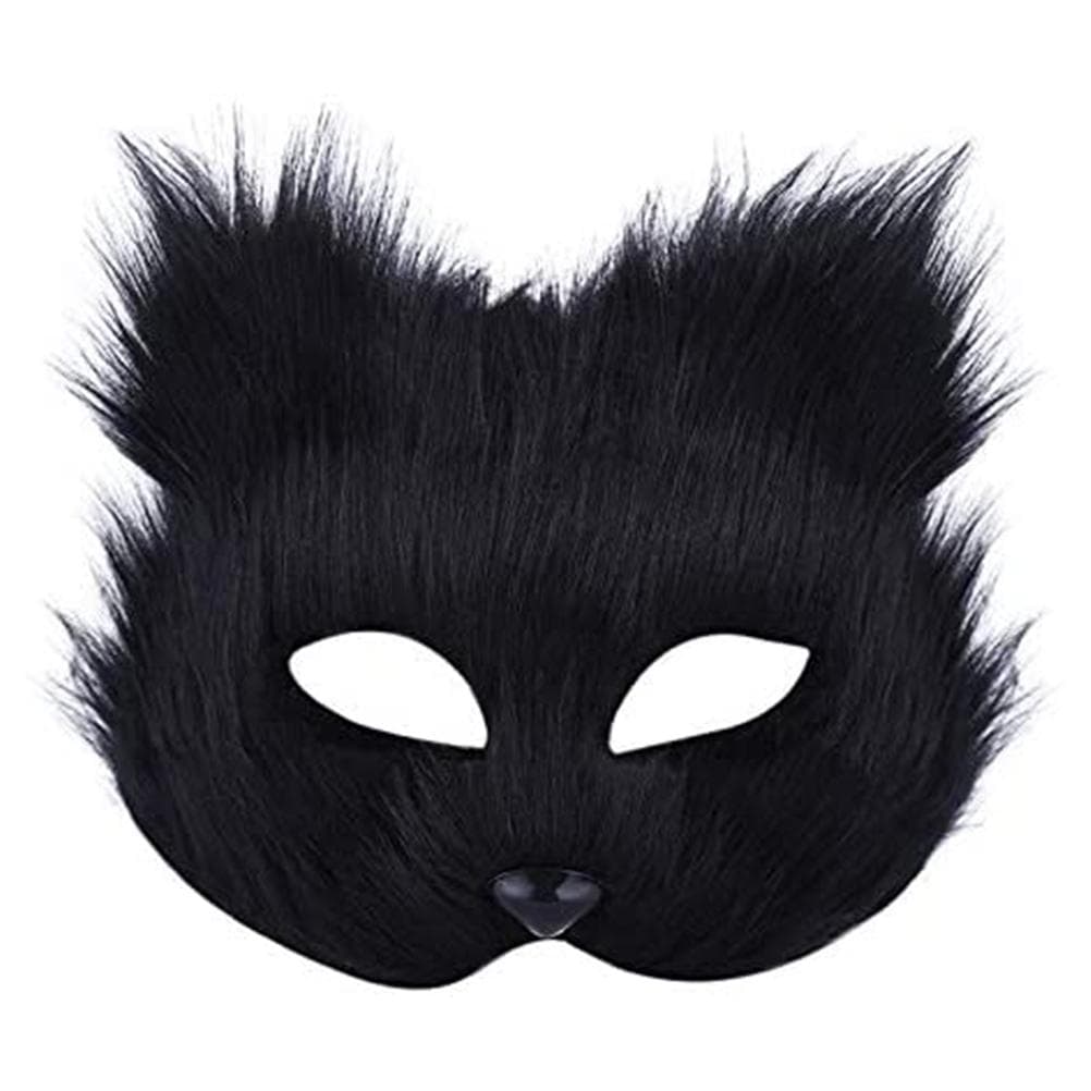 Halloween Fluffy Mask Masquerade Halloween Mask Props Animal Half Face Mask for Men and Women black
